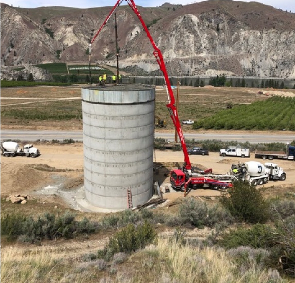 Concrete pump pouring concrete for structure in Wenatchee, Washington